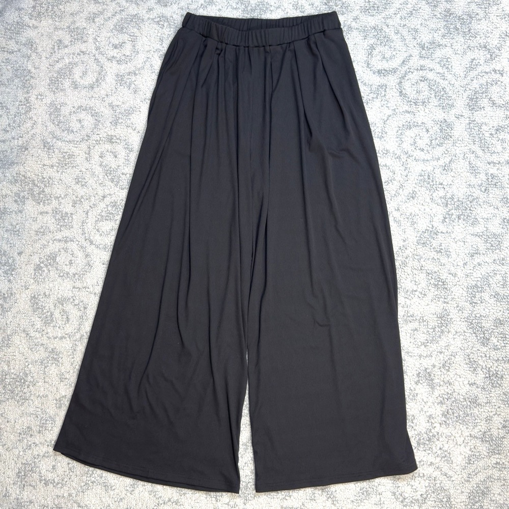 Cider Women's Black Ribbed Stretch‎ Wide Leg Pants Size 0XL NEW NWT